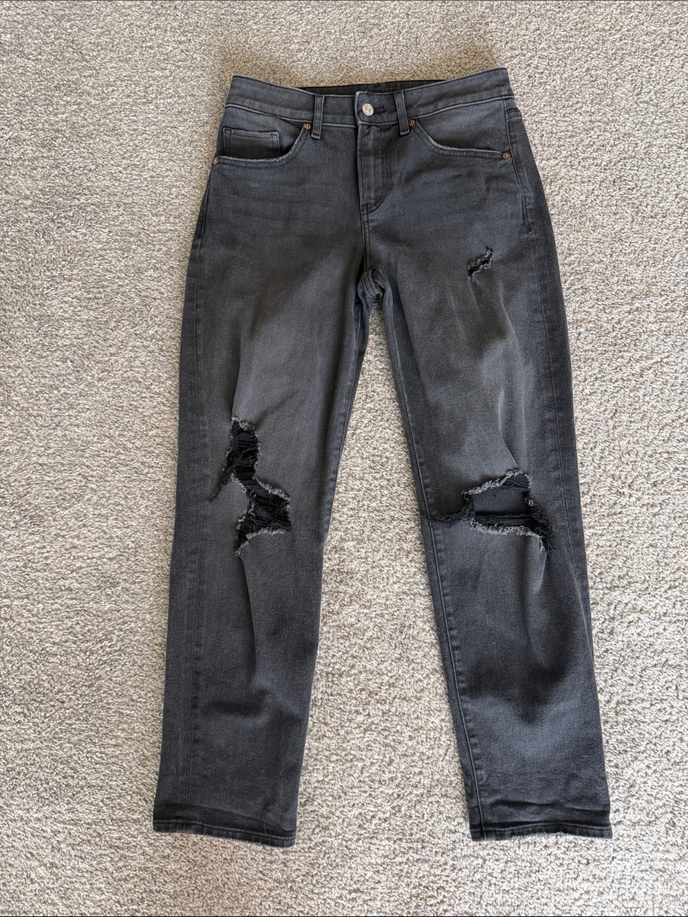 Express Black Distressed Straight Leg Jeans
